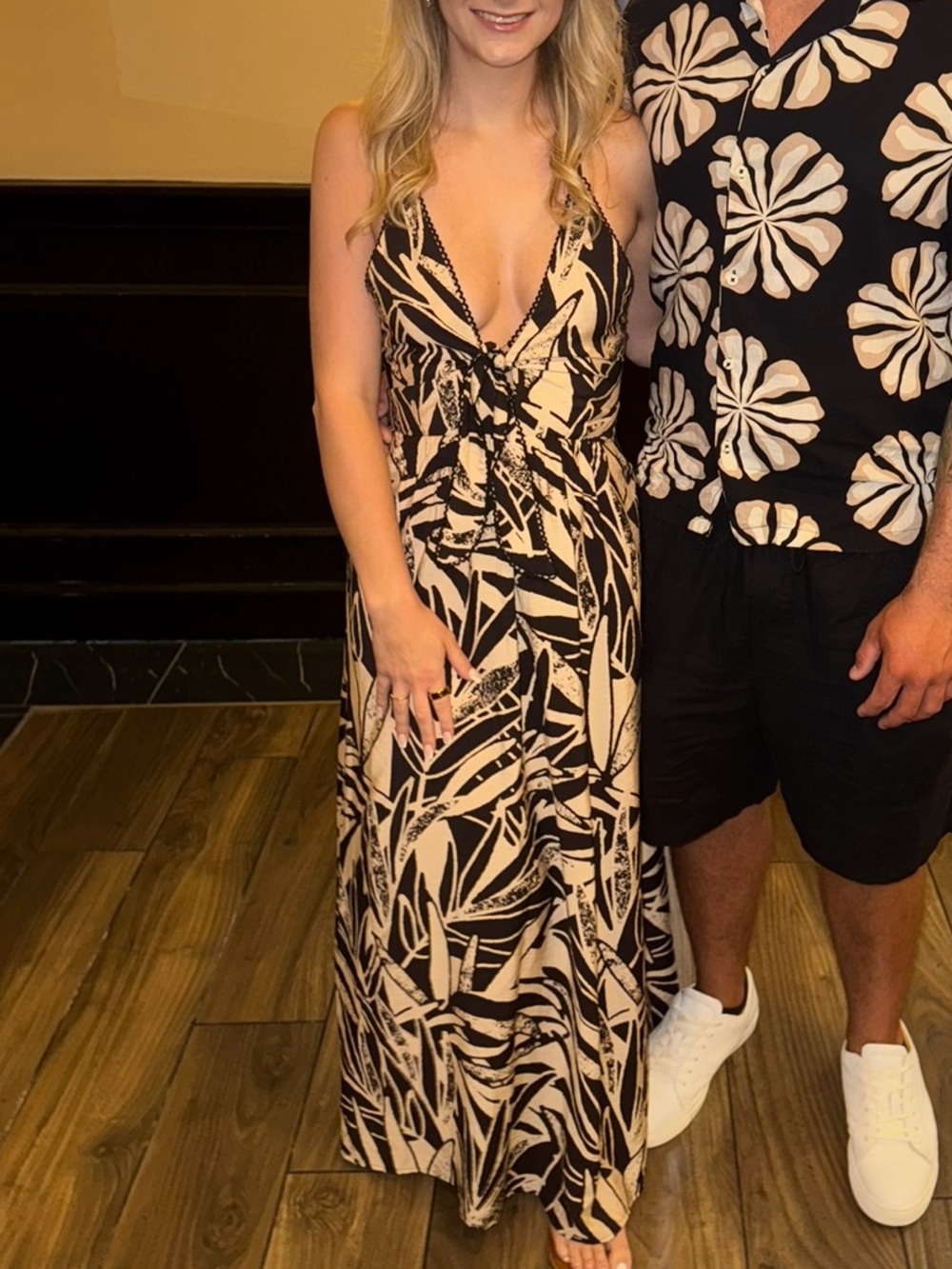 Black & Cream Floral Maxi Dress